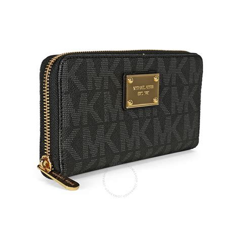 michael kors black zipper wallet with mk round logo|Michael Kors Zip Around Continental Wallet in Black.